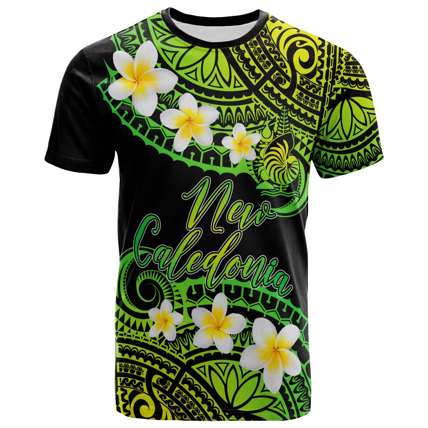 New Caledonia Custom Personalised T-Shirt - Plumeria Polynesian Vibe Green