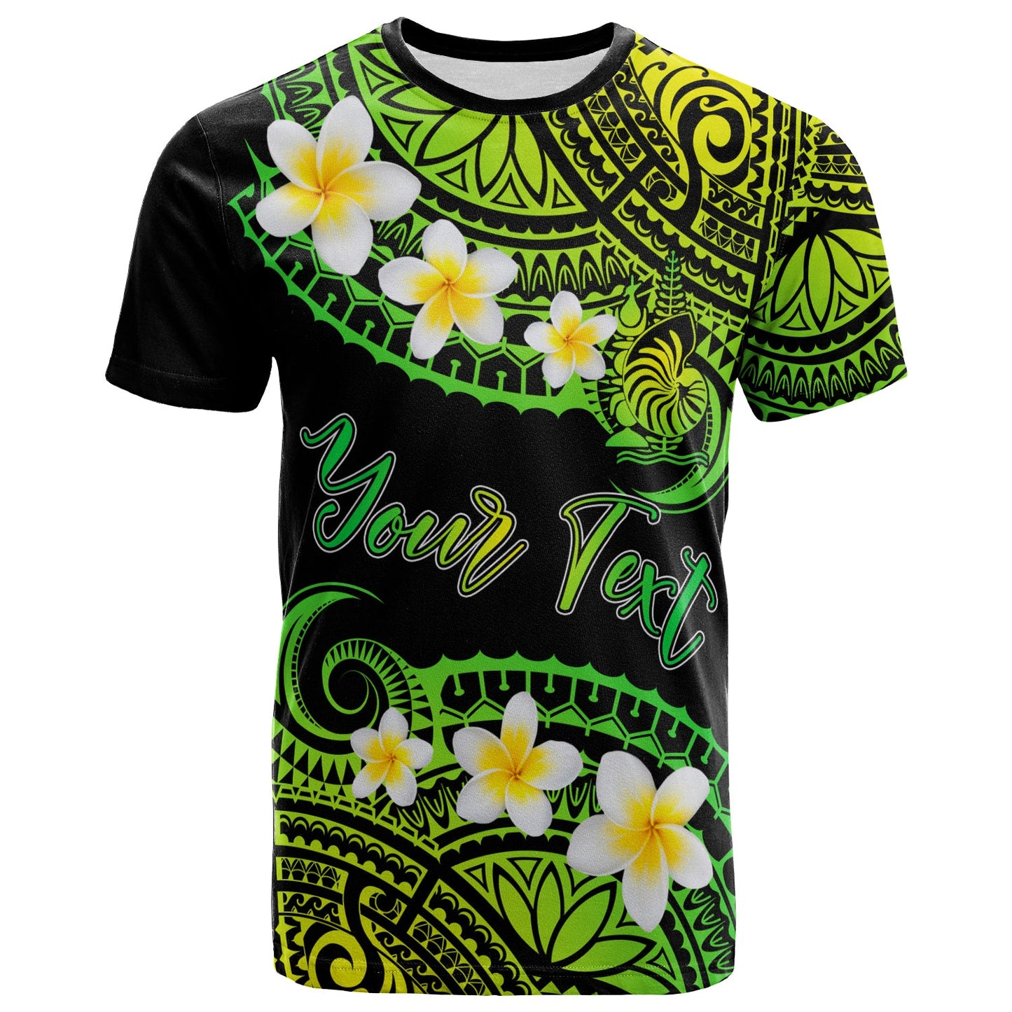 New Caledonia Custom Personalised T-Shirt - Plumeria Polynesian Vibe Green