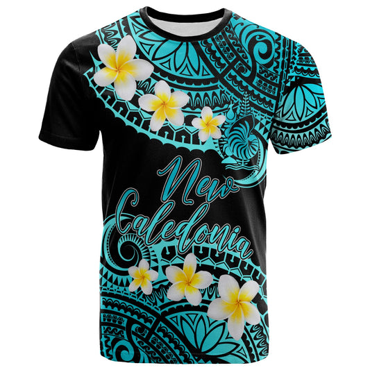 New Caledonia Custom Personalised T-Shirt - Plumeria Polynesian Vibe Turquoise