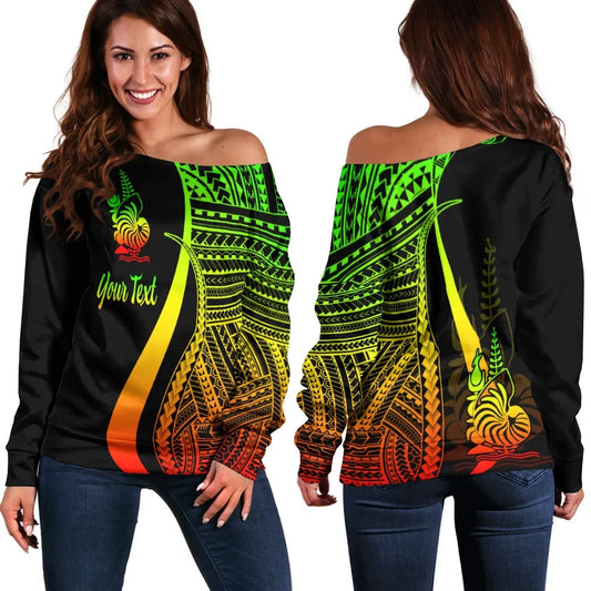 New Caledonia Custom Personalised Women Off Shoulder Sweater - Reggae Polynesian Tentacle Tribal Pattern