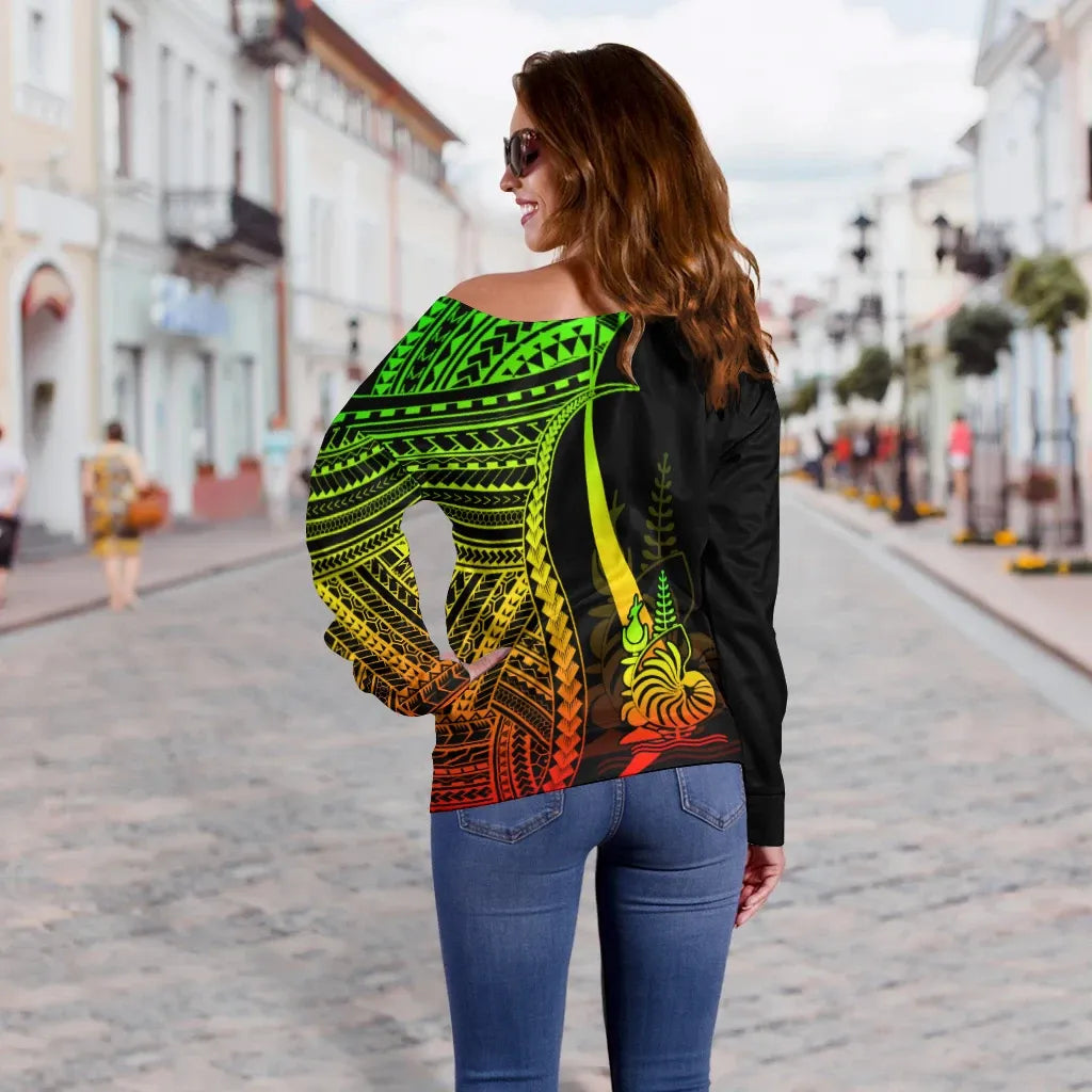 New Caledonia Custom Personalised Women Off Shoulder Sweater - Reggae Polynesian Tentacle Tribal Pattern