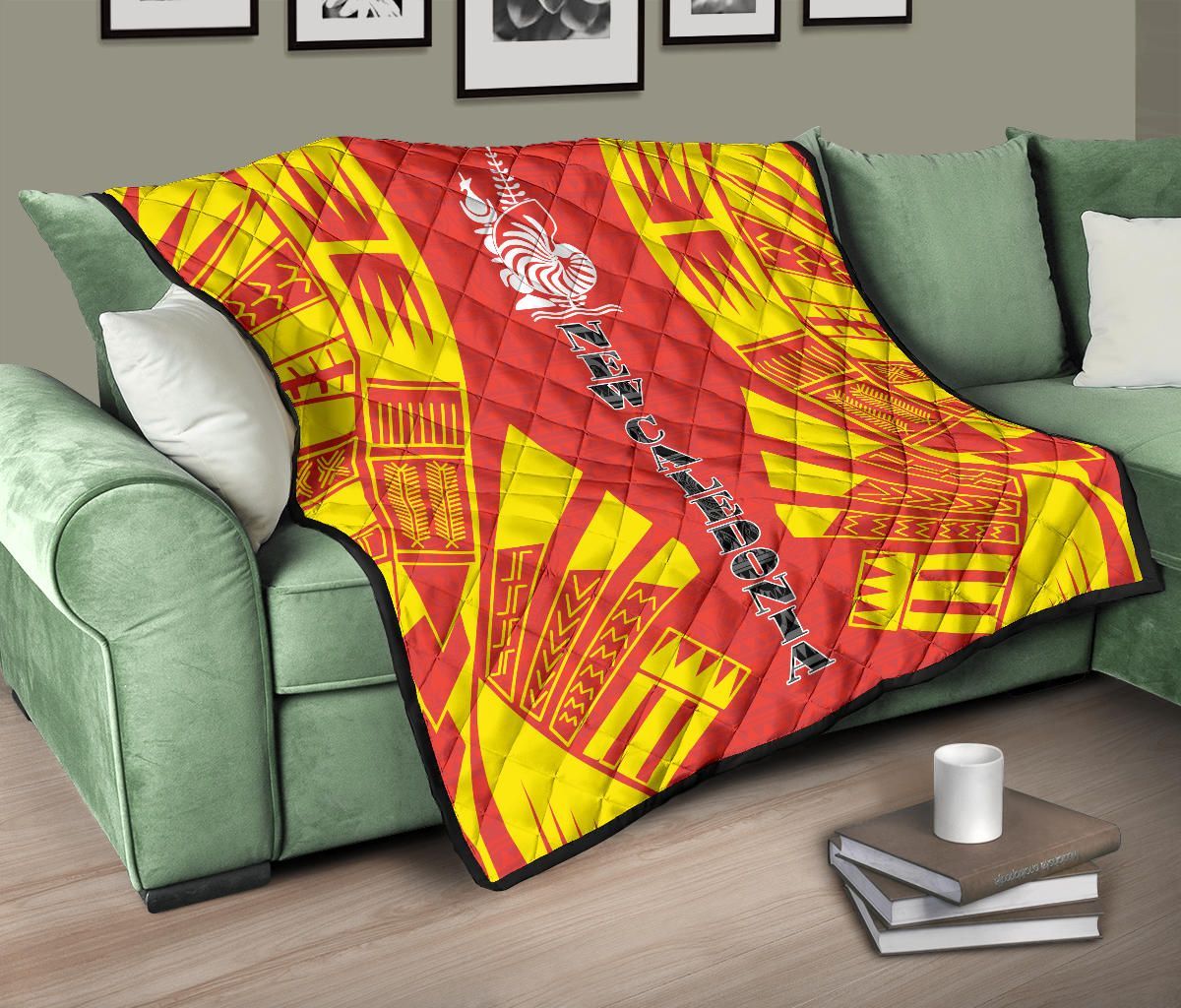 New Caledonia Premium Quilt - New Caledonia Coat Of Arms Polynesian Yellow Tattoo
