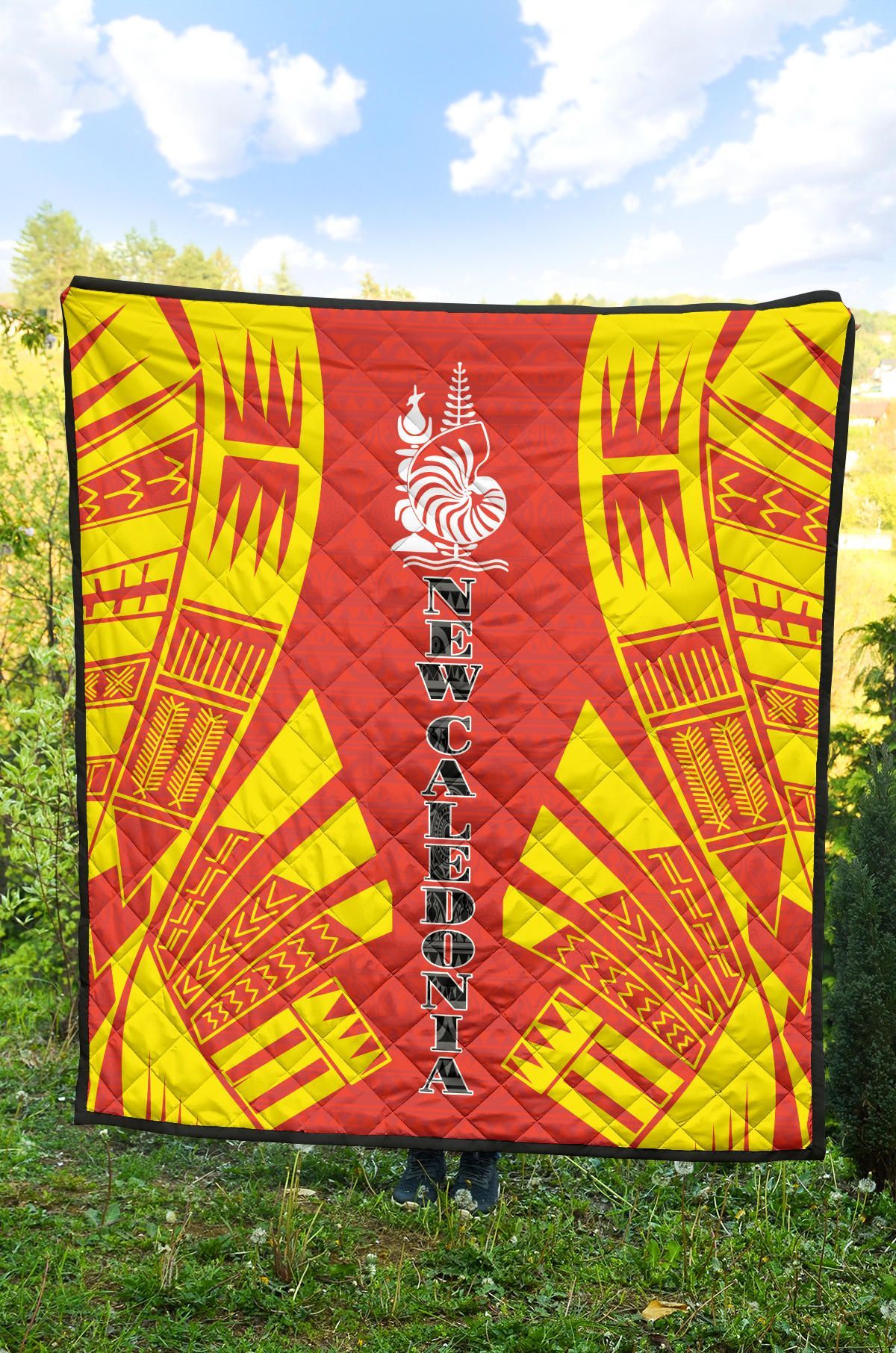 New Caledonia Premium Quilt - New Caledonia Coat Of Arms Polynesian Yellow Tattoo