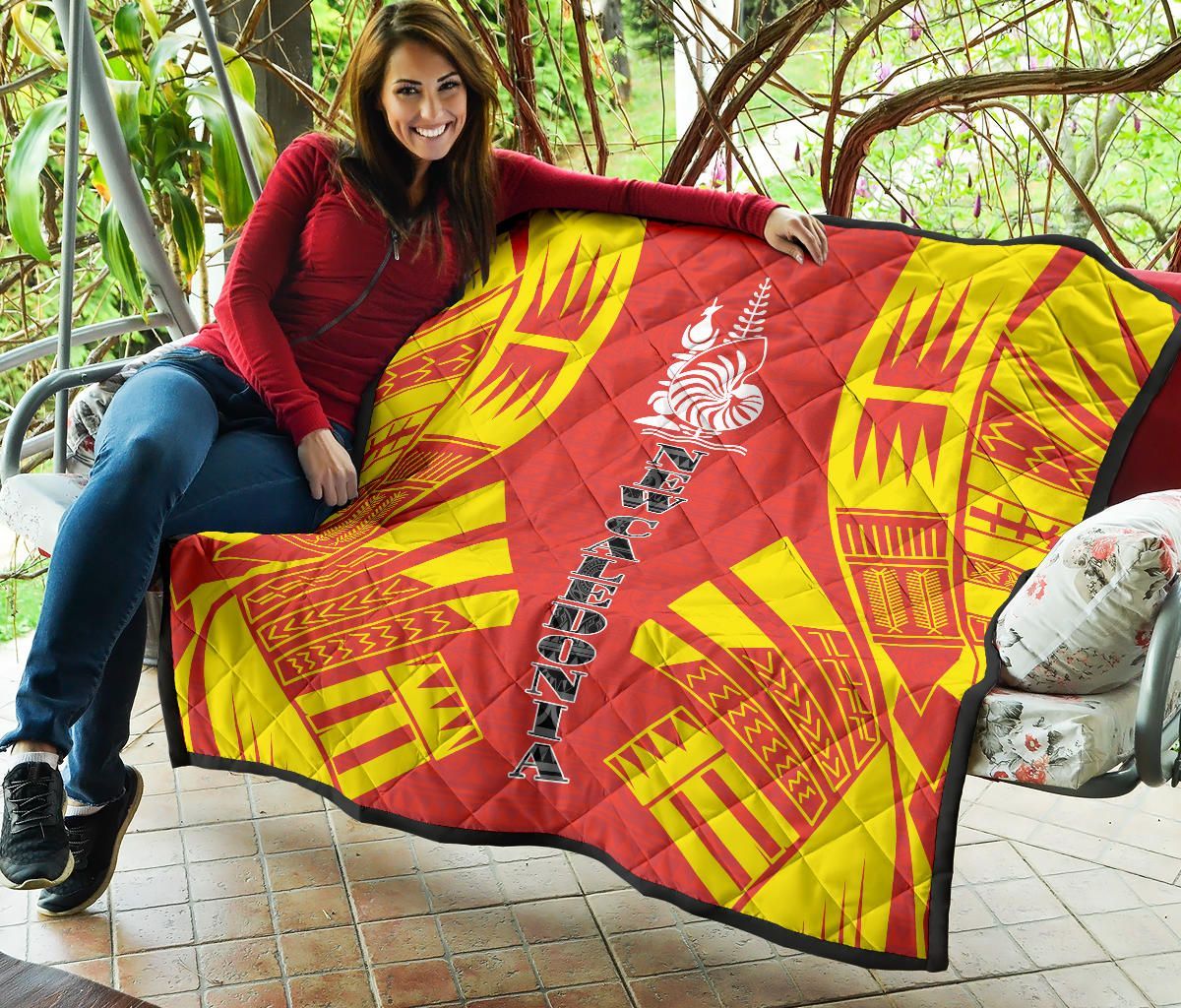 New Caledonia Premium Quilt - New Caledonia Coat Of Arms Polynesian Yellow Tattoo