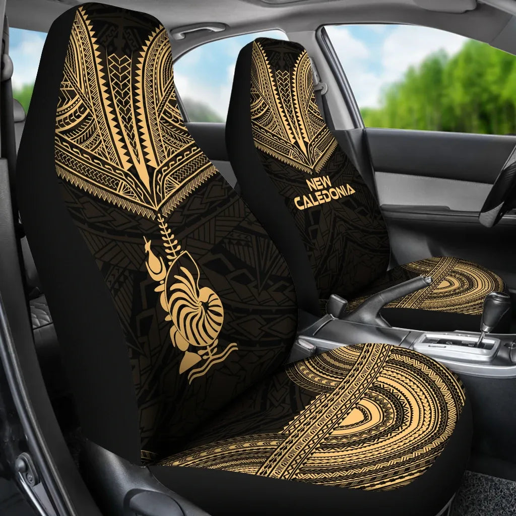 New Caledonia Car Seat Cover - New Caledonia Coat Of Arms Polynesian Chief Tattoo Gold Version