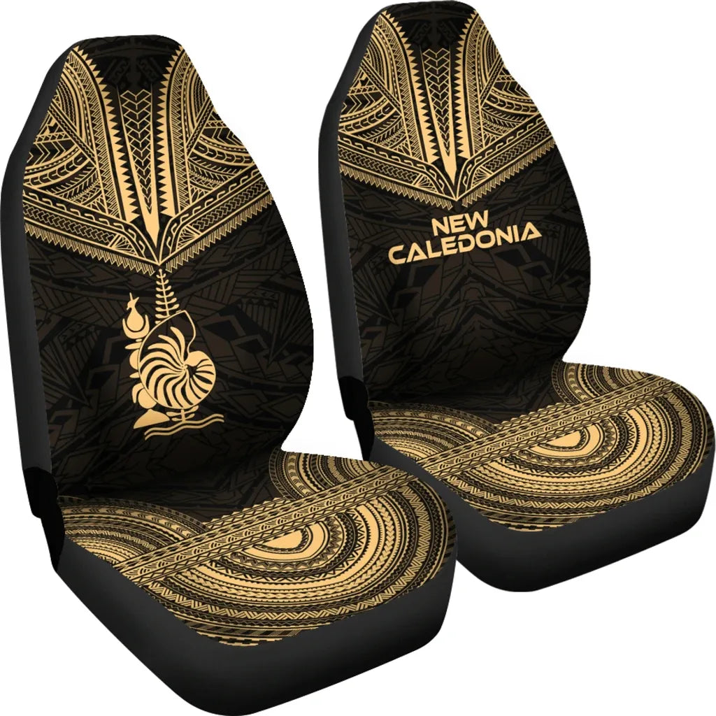 New Caledonia Car Seat Cover - New Caledonia Coat Of Arms Polynesian Chief Tattoo Gold Version