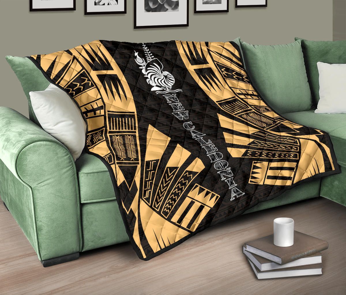 New Caledonia Premium Quilt - New Caledonia Coat Of Arms Polynesian Gold Tattoo