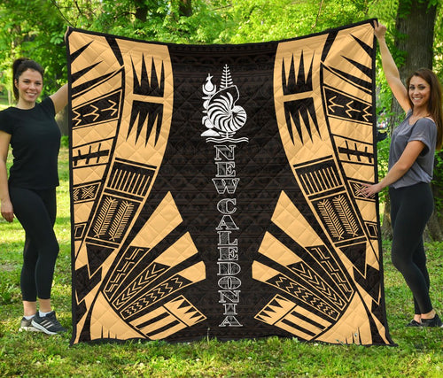 New Caledonia Premium Quilt - New Caledonia Coat Of Arms Polynesian Gold Tattoo