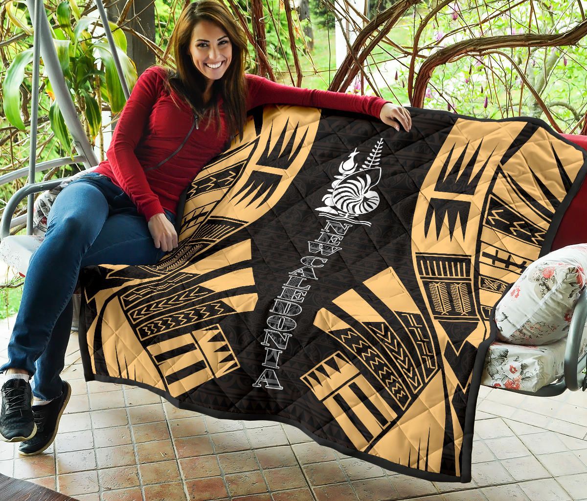 New Caledonia Premium Quilt - New Caledonia Coat Of Arms Polynesian Gold Tattoo