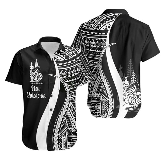 New Caledonia Short Sleeve Shirt - White Polynesian Tentacle Tribal Pattern Crest