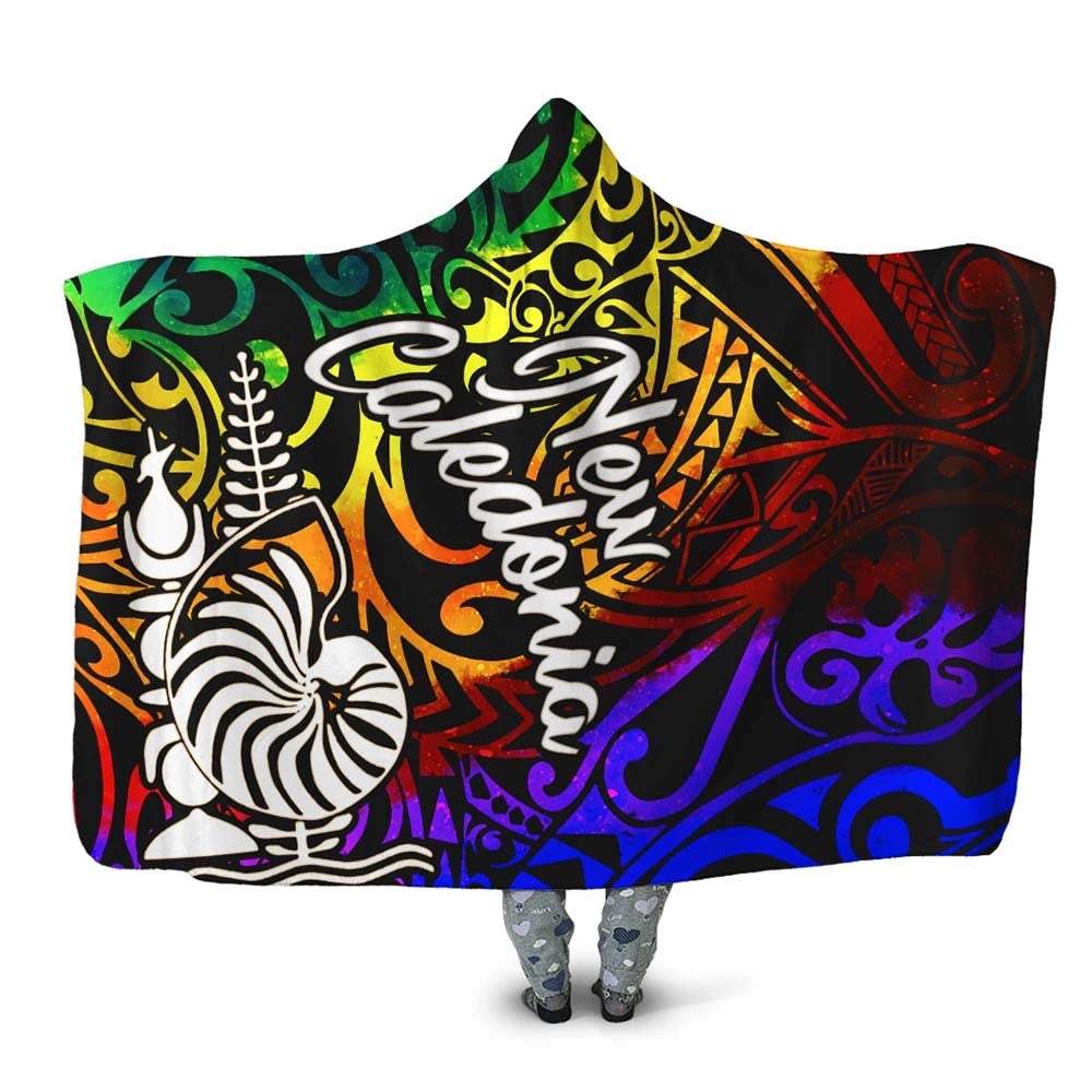 New Caledonia Hooded Blanket - Rainbow Polynesian Pattern