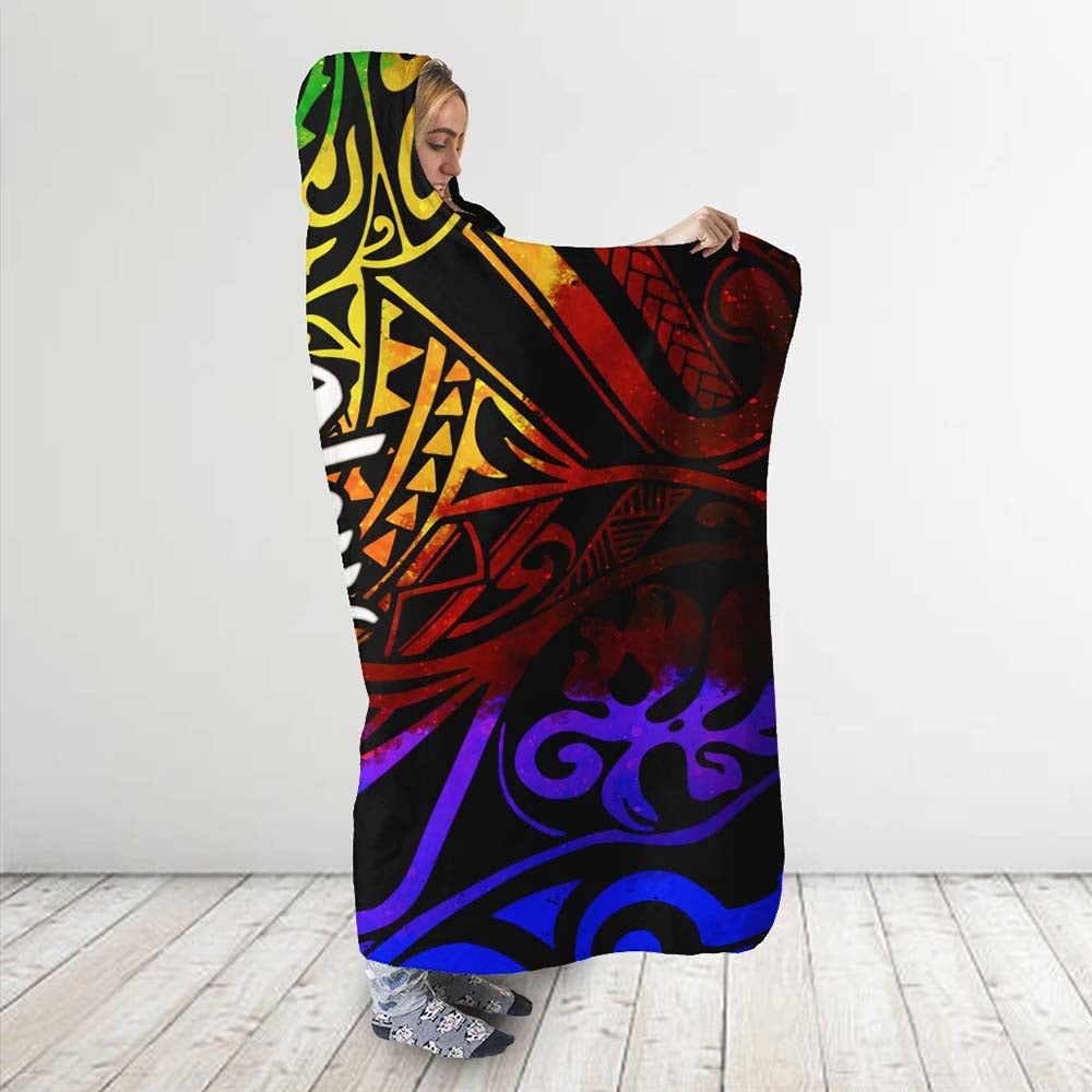 New Caledonia Hooded Blanket - Rainbow Polynesian Pattern