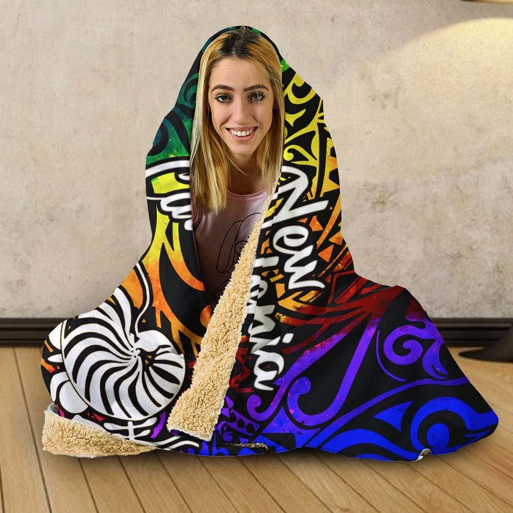 New Caledonia Hooded Blanket - Rainbow Polynesian Pattern