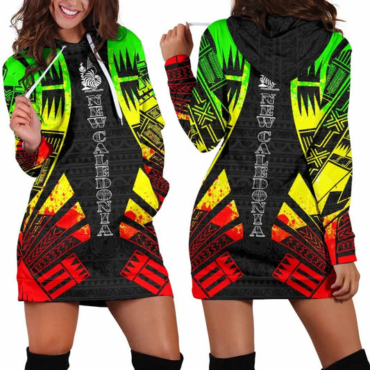New Caledonia Hoodie Dress - Polynesian Tattoo Reggae