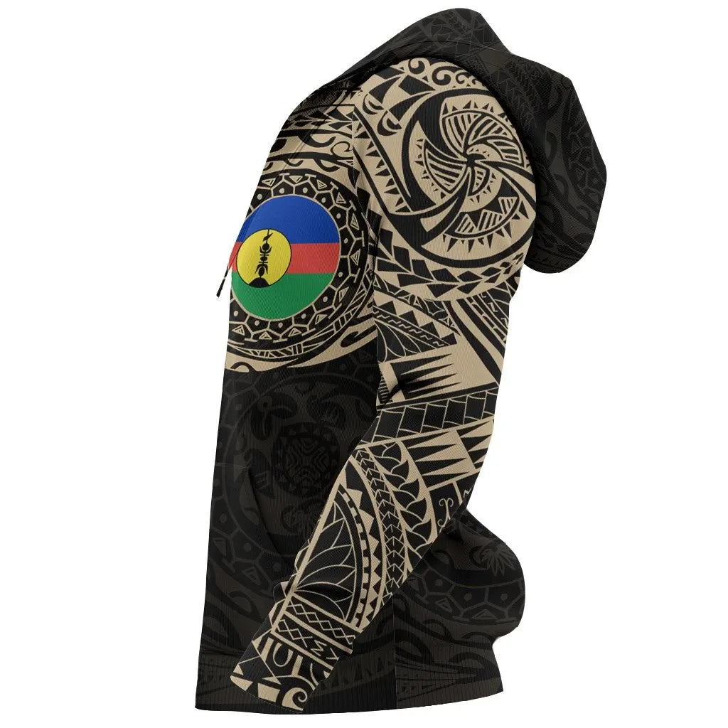New Caledonia Hoodie - New Caledonia Flag Polynesian Tattoo Style