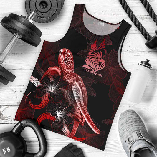 New Caledonia Men Tank Top - Turtle With Blooming Hibiscus Red