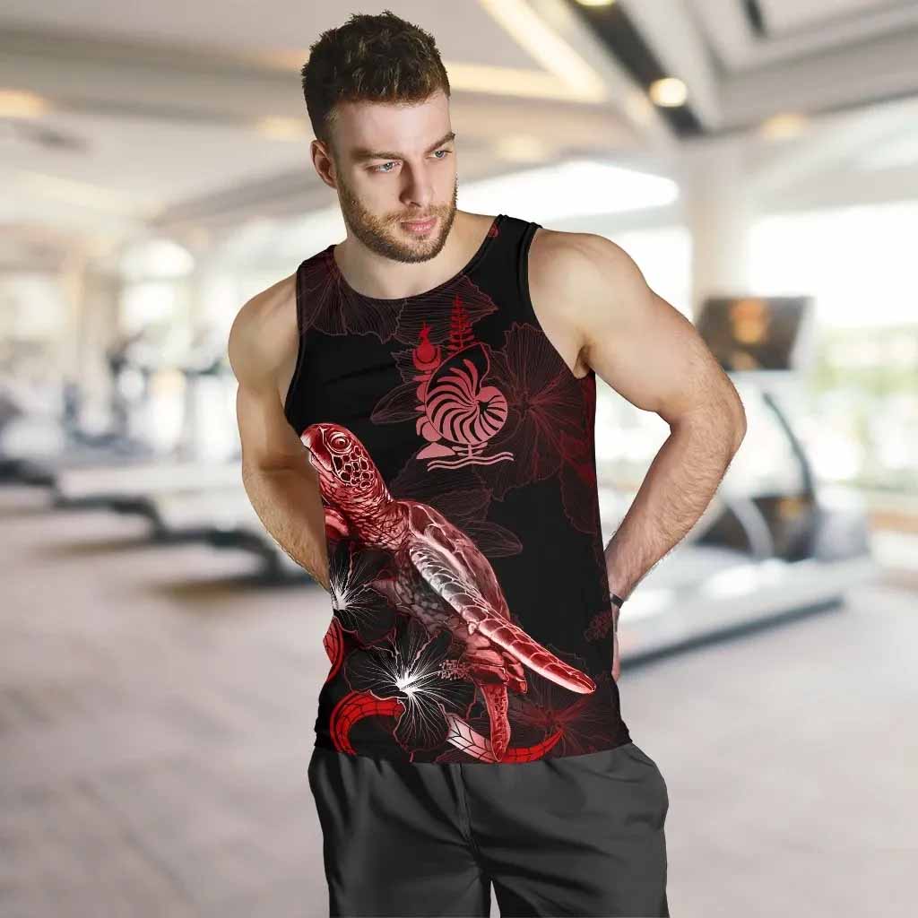 New Caledonia Men Tank Top - Turtle With Blooming Hibiscus Red