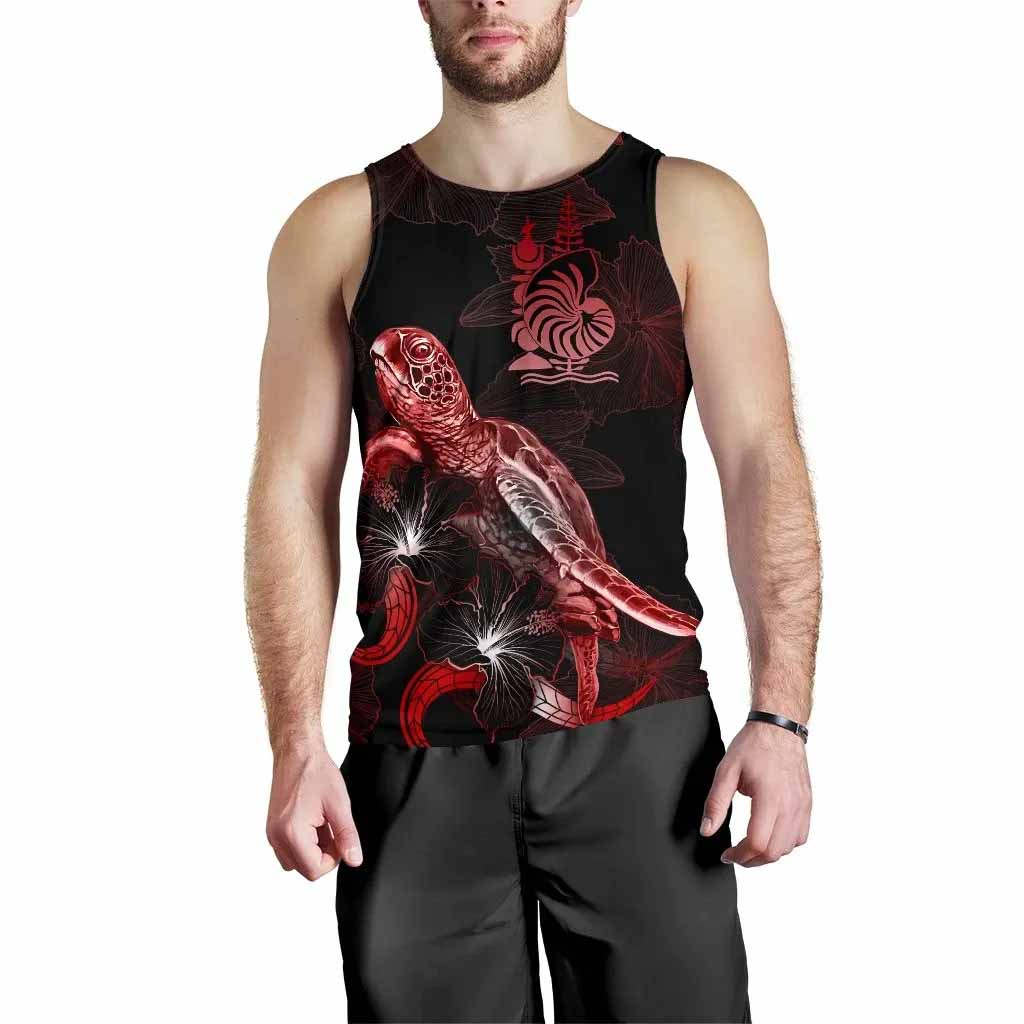 New Caledonia Men Tank Top - Turtle With Blooming Hibiscus Red