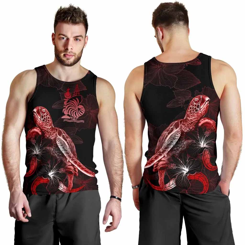 New Caledonia Men Tank Top - Turtle With Blooming Hibiscus Red