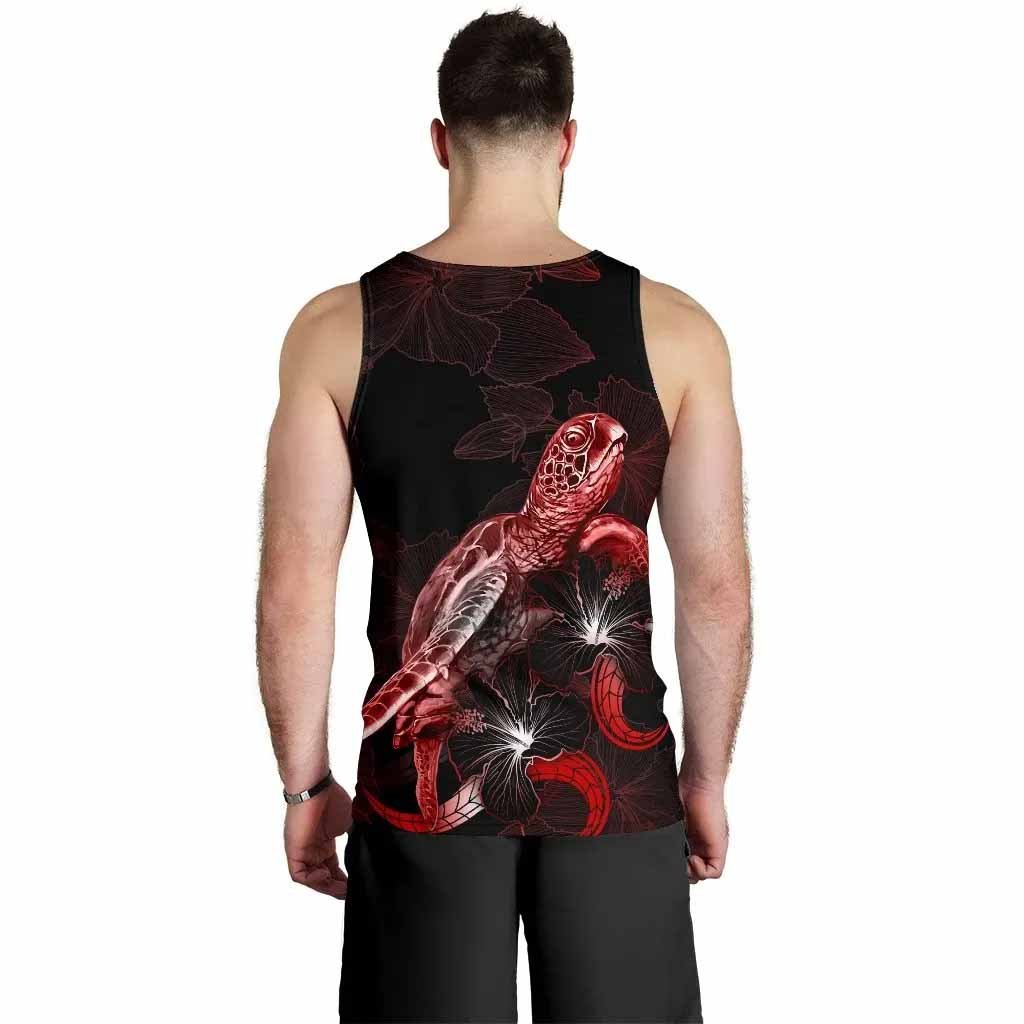 New Caledonia Men Tank Top - Turtle With Blooming Hibiscus Red