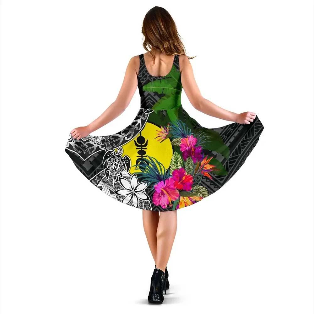 New Caledonia Midi Dress - Turtle Plumeria Banana Leaf