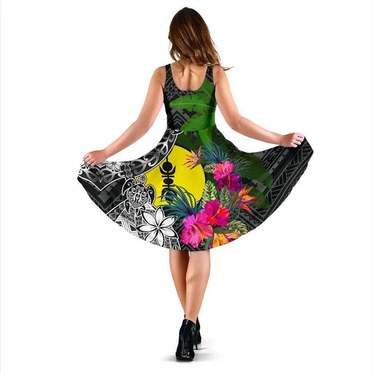 New Caledonia Midi Dress - Turtle Plumeria Banana Leaf