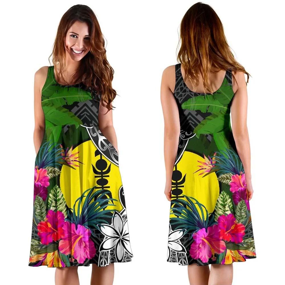 New Caledonia Midi Dress - Turtle Plumeria Banana Leaf