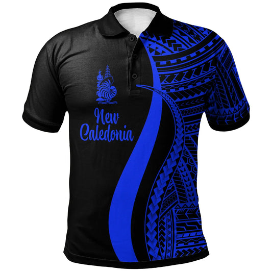 New Caledonia Polo Shirt Blue - Polynesian Tentacle Tribal Pattern