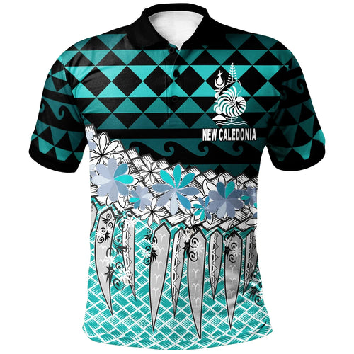 New Caledonia Polo Shirt  - Coconut Leaves Weave Pattern Blue