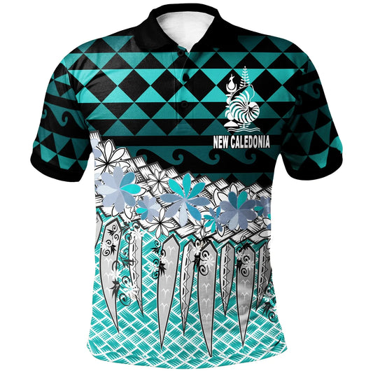 New Caledonia Polo Shirt  - Coconut Leaves Weave Pattern Blue