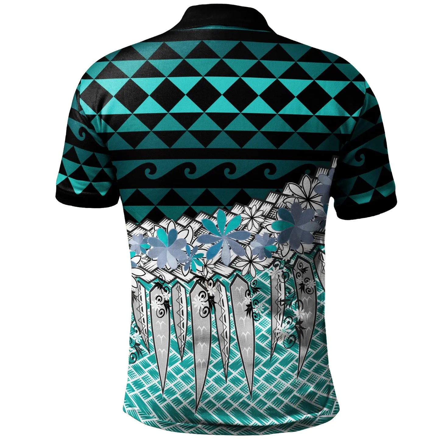 New Caledonia Polo Shirt  - Coconut Leaves Weave Pattern Blue