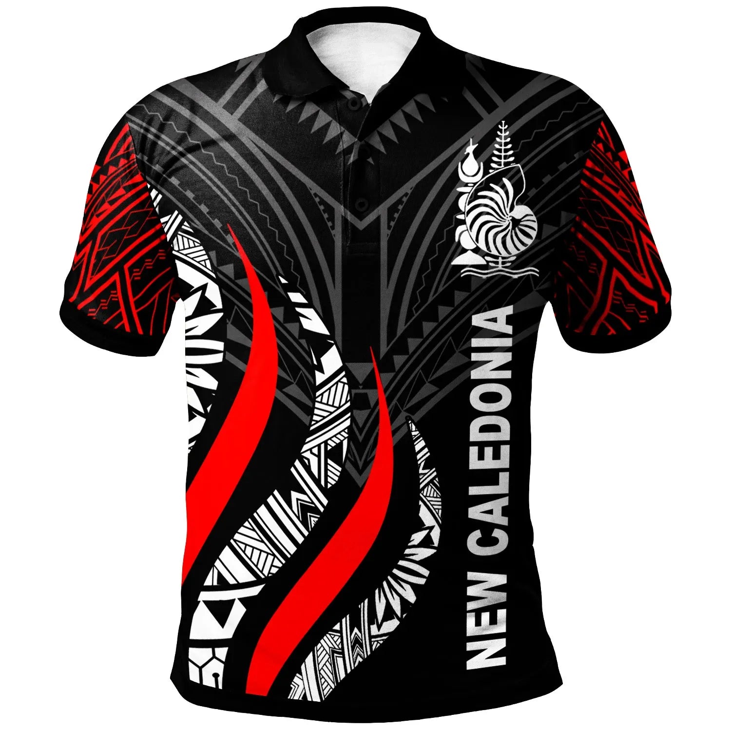 New Caledonia Polo Shirt  - New Caledonia Strong Fire Pattern Red