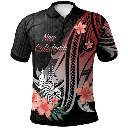 New Caledonia Polo Shirt - Red Polynesian Hibiscus Pattern Style