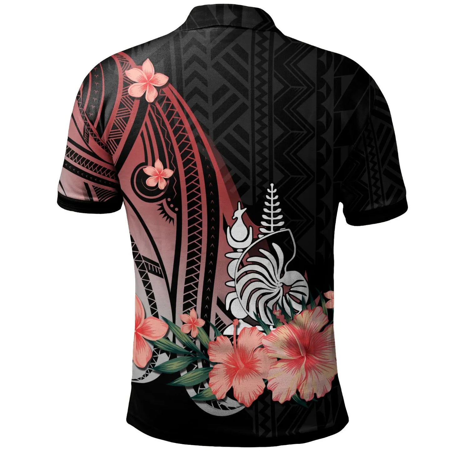 New Caledonia Polo Shirt - Red Polynesian Hibiscus Pattern Style