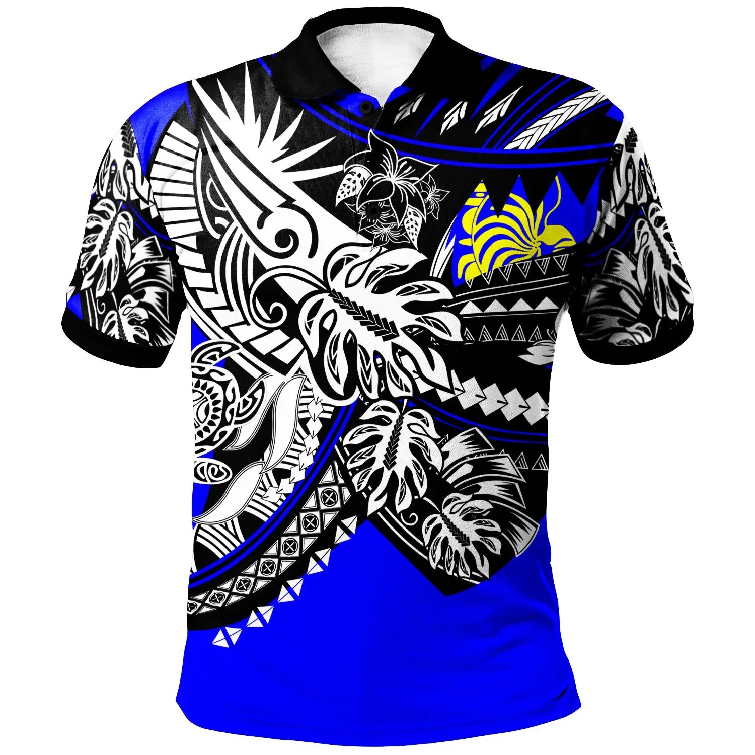 New Caledonia Polo Shirt  - Tribal Jungle Blue Pattern