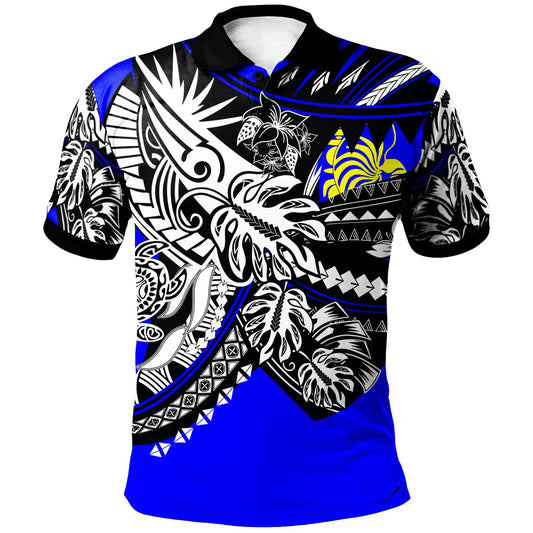 New Caledonia Polo Shirt  - Tribal Jungle Blue Pattern