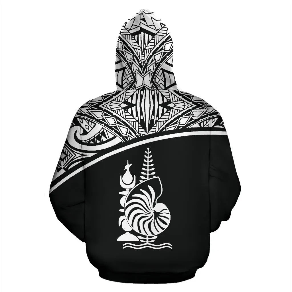 New Caledonia Polynesian All Over Custom Personalised Hoodie - Black Curve Version