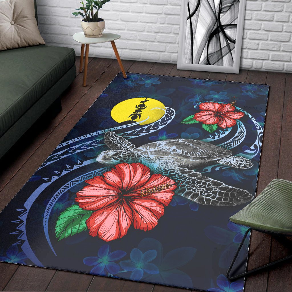 New Caledonia Polynesian Area Rug - Blue Turtle Hibiscus