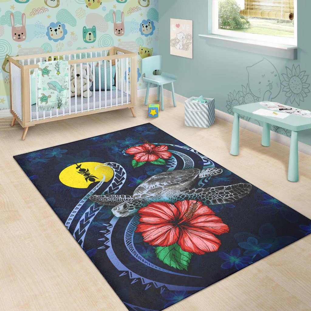 New Caledonia Polynesian Area Rug - Blue Turtle Hibiscus