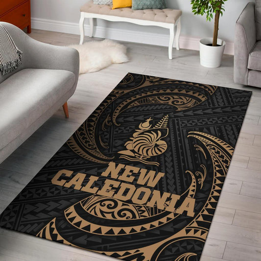 New Caledonia Polynesian Area Rug - Gold Tribal Wave