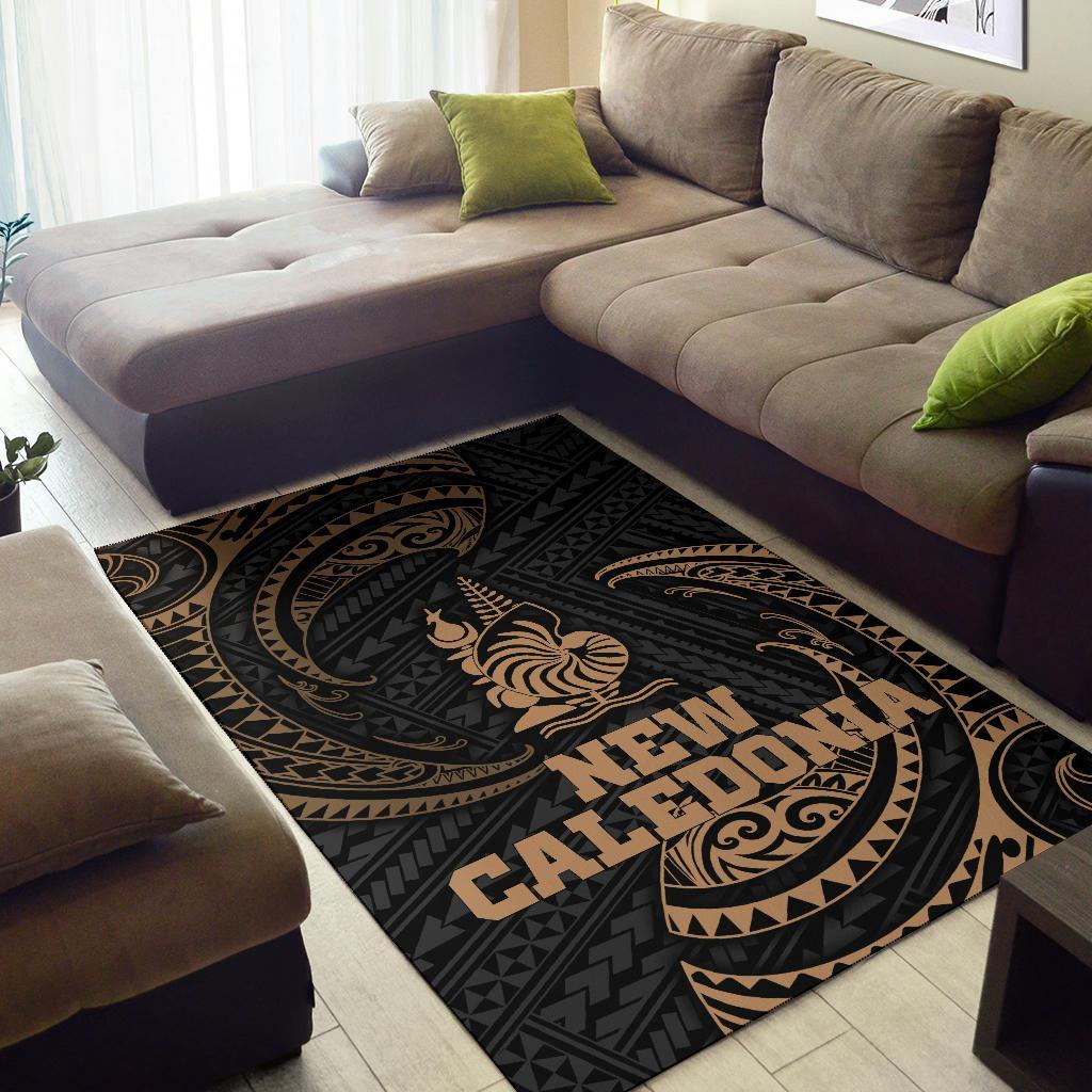 New Caledonia Polynesian Area Rug - Gold Tribal Wave