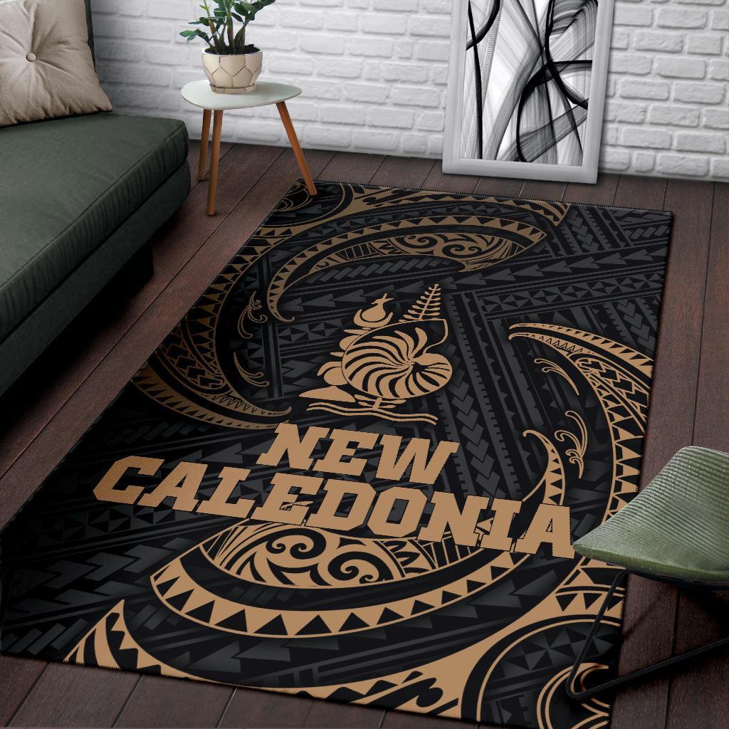 New Caledonia Polynesian Area Rug - Gold Tribal Wave