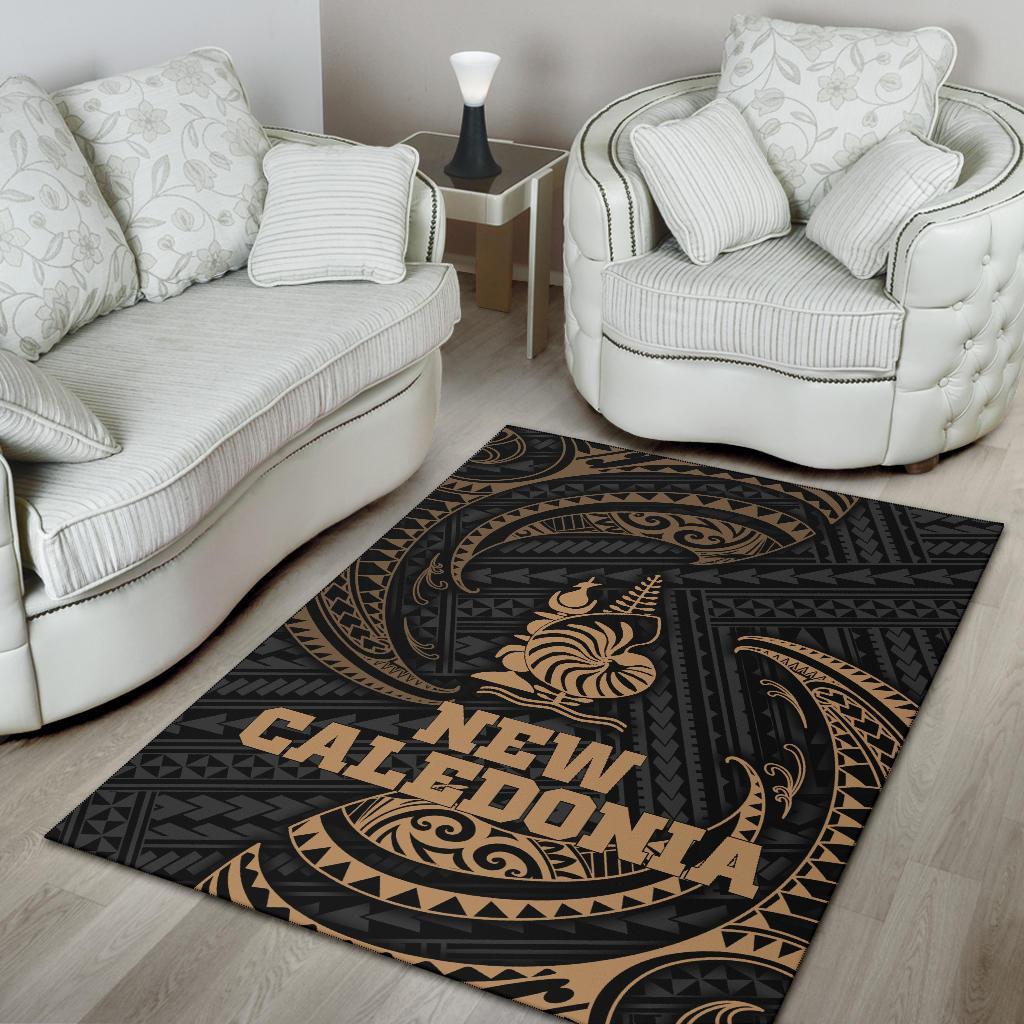 New Caledonia Polynesian Area Rug - Gold Tribal Wave