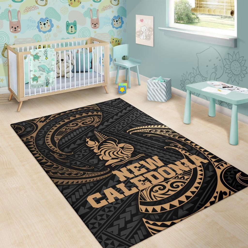 New Caledonia Polynesian Area Rug - Gold Tribal Wave