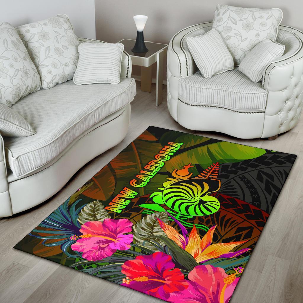 New Caledonia Polynesian Area Rug - Hibiscus and Banana Leaves