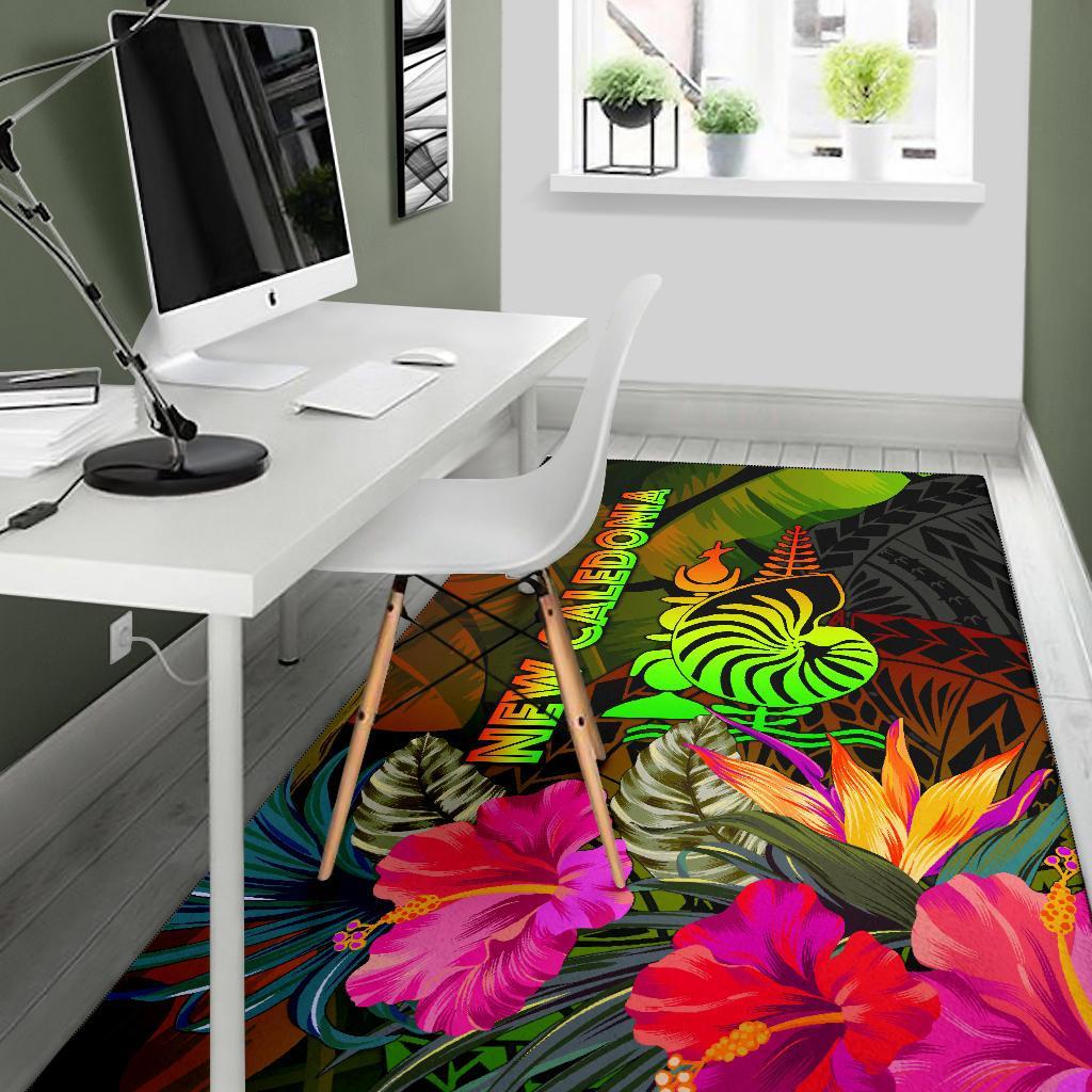 New Caledonia Polynesian Area Rug - Hibiscus and Banana Leaves