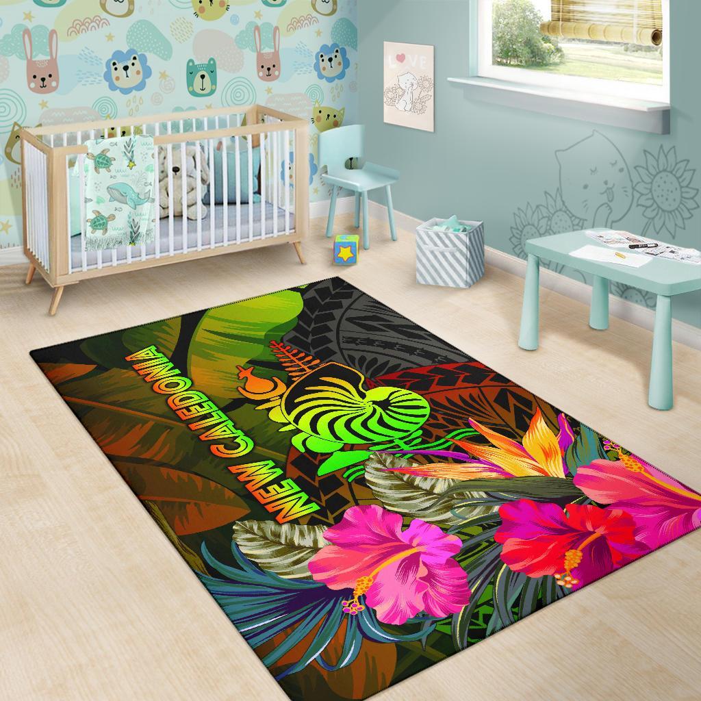New Caledonia Polynesian Area Rug - Hibiscus and Banana Leaves