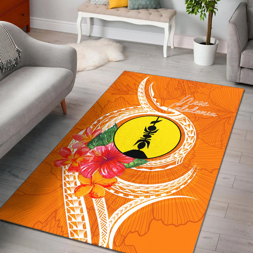 New Caledonia Polynesian Area Rug - Orange Floral With Seal