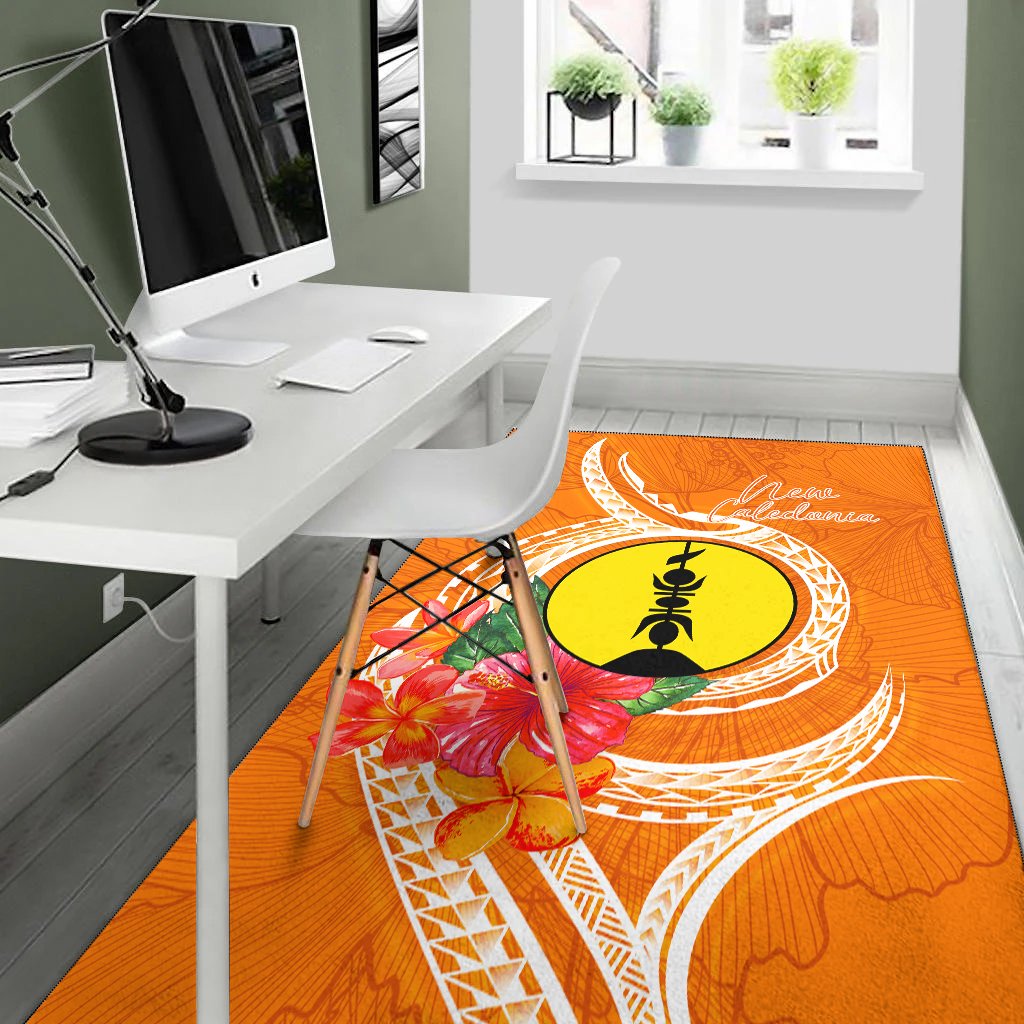 New Caledonia Polynesian Area Rug - Orange Floral With Seal