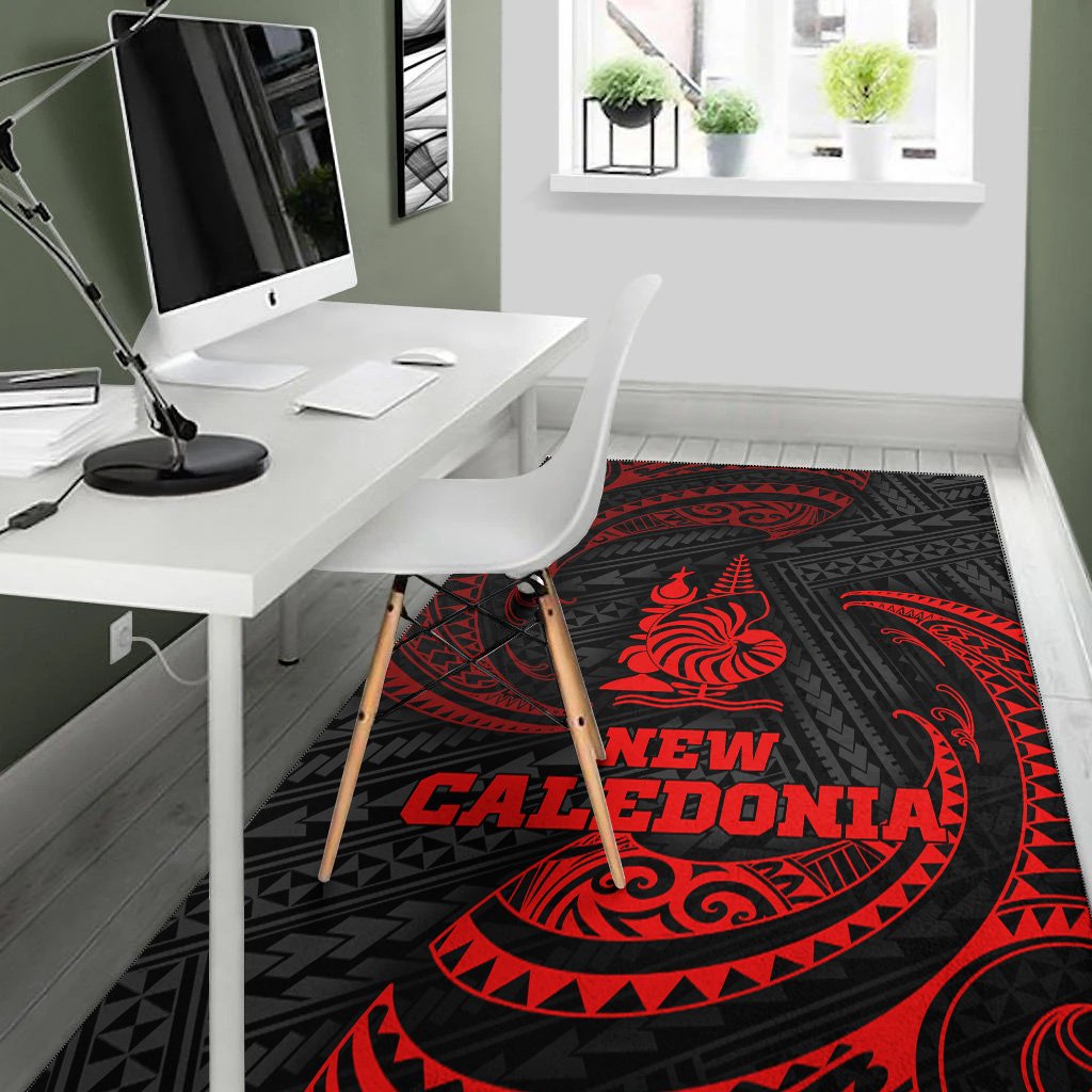New Caledonia Polynesian Area Rug - Red Tribal Wave